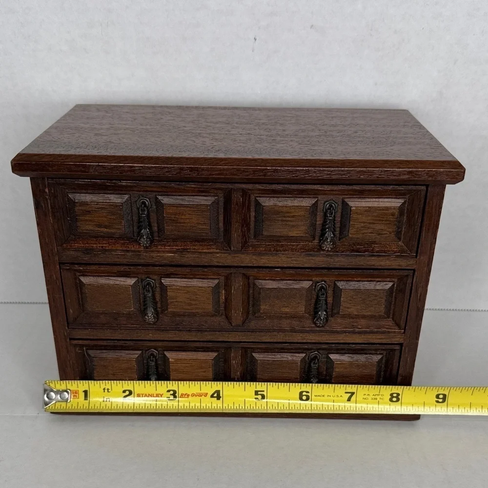 Vintage Mele Japan Vintage Wooden Musical Jewelry Box 3 Drawer Aprox 8